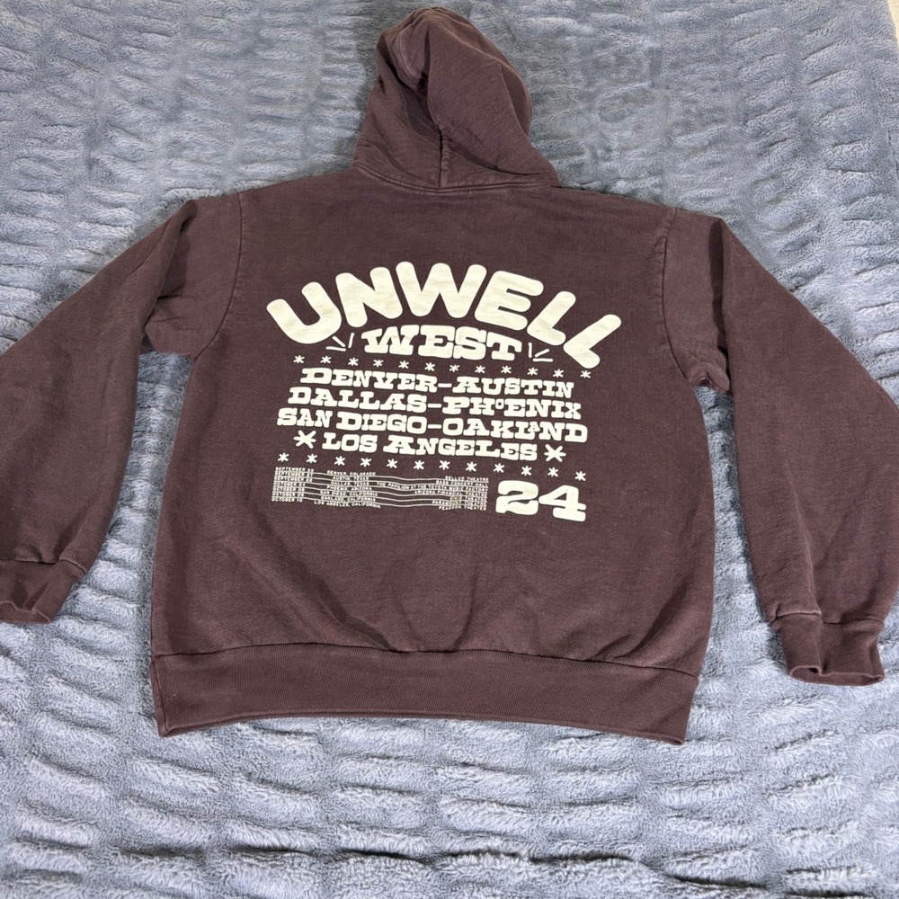 Unwell Tour Hoodie Mens Medium Brown Graphic Unwell West 2024 Podcast Merch USA‎